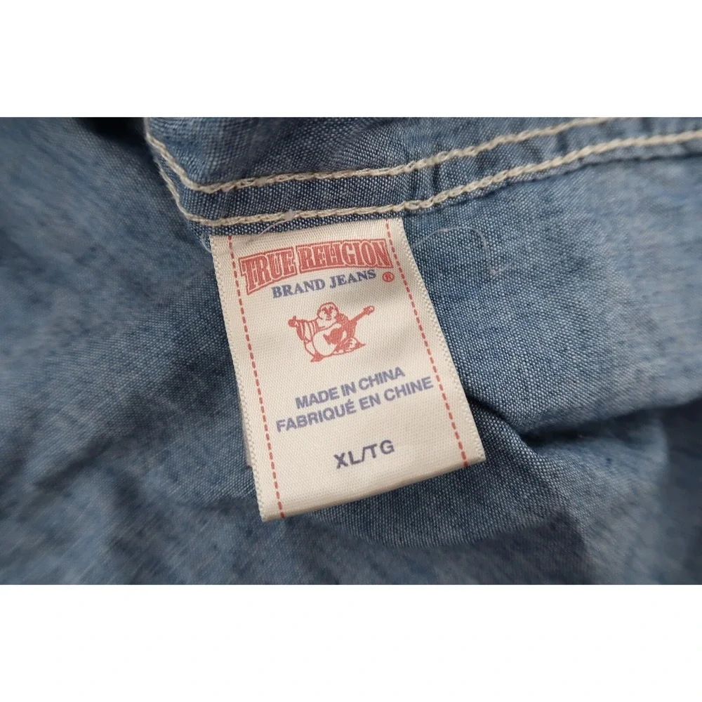 True Religion Mens XL Blue Denim Western Style L/S Button Front‎ Shirt